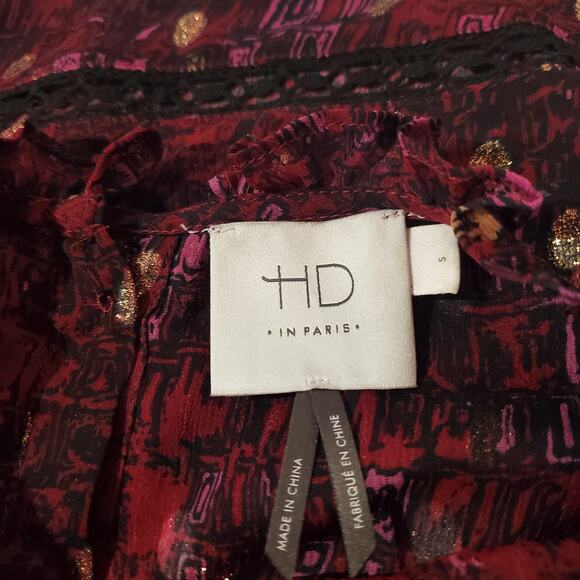 Anthropologie HD in Paris Winterberry Gold Dot Blouse Womens Size S Semi Sheer - Picture 10 of 13